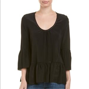 TRINA TURK Lilias Bell Sleeve Scoop Size‎ S 100% Silk Popover Peplum Top Black